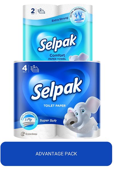Selpak Super Soft Bathroom Regular Toilet Paper 3ply, 4 Rolls x Kitchen Towel Comfort 2 Rolls