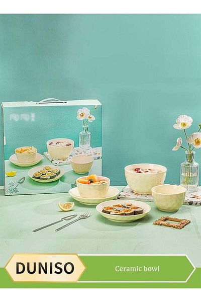 Generic طقم عشاء من 5 قطع بتصميم كريمي فرنسي، طقم عشاء من البورسلين الفاخر