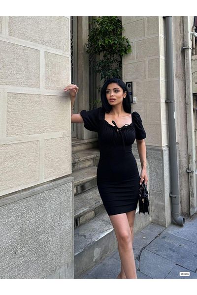 Modafeminen Μίνι φόρεμα Fendy Gather Detail 583006 Μαύρο
