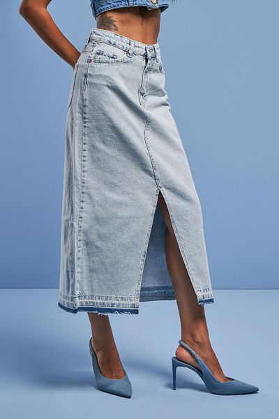its basic Fusta lungă din denim cu talie înaltă, culoare blugi de zăpadă