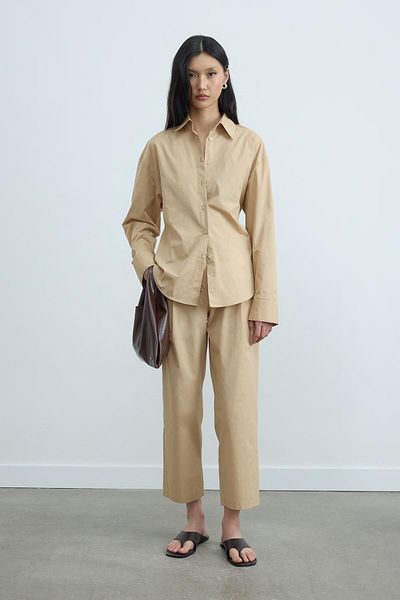 Suud Collection Camel Paper Poplin Trousers