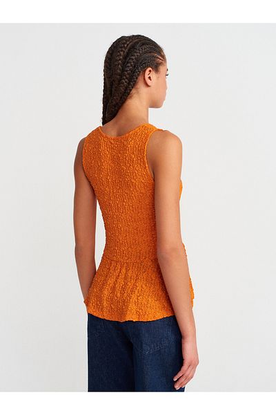Dilvin 20984 Peplum Lace Top-Dark Orange