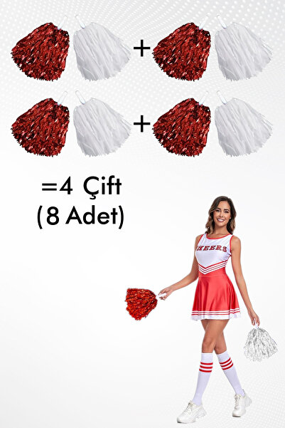 Parti Atölyesi 4 Çift (8 Adet ) Kırmızı Beyaz Lüx Ponpon 23 Nisan ve Gösteri ...