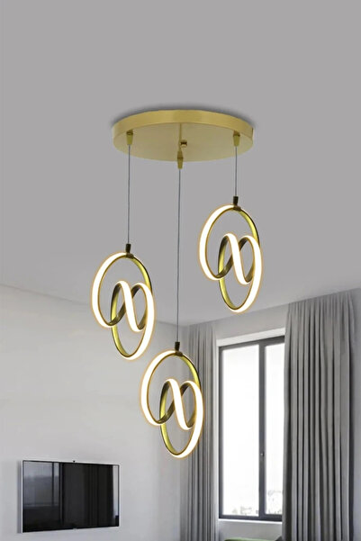 RSCOLLECTIONS İmza 3'lü Modern Sarkıt Ledli Avize - 3 Renk Kumandasız Gold