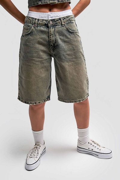 its basic Γυναικείο S Tint Denim Color Boxer Λεπτομερές 60cm Palazzo τζιν σορτς