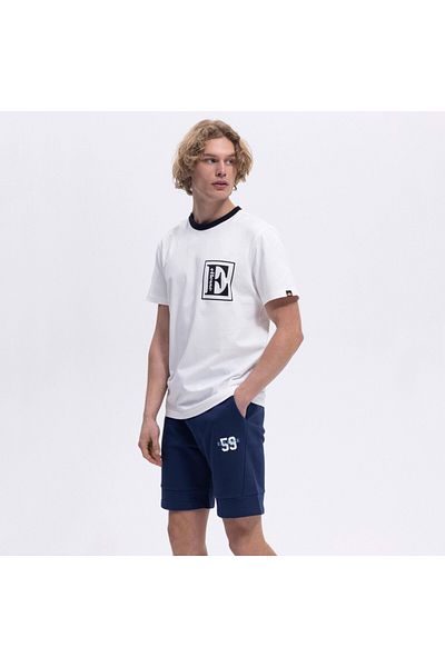 Ellesse Ανδρικό μπλουζάκι από εμπριμέ βαμβακερό κανονικό ριγέ λεπτομέρεια με λαιμόκοψη EM458