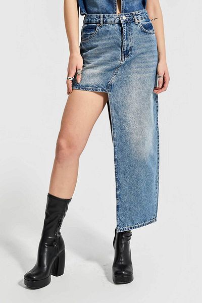 its basic Women's Tint Jeans Color Maxi Length Design Denim Skirt