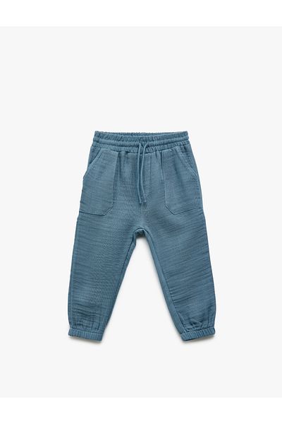 Koton Pantaloni de jogging de bază din muselină din bumbac cu șireturi în talie