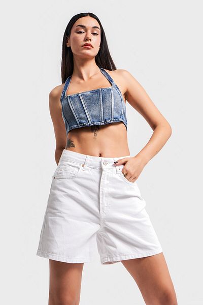 its basic Γυναικείο τζιν σορτς White Mom Fit
