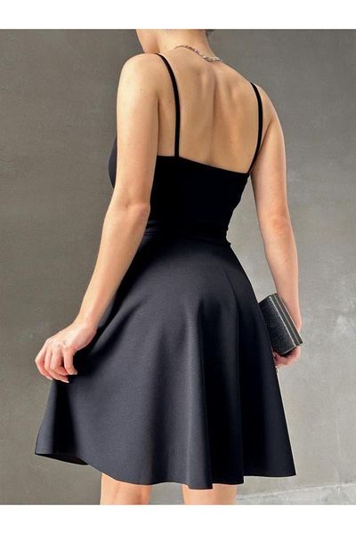 Modafeminen Λεπτό Ζαρτιέρες Crepe Fabric - Μαύρο 581746 - Φόρεμα