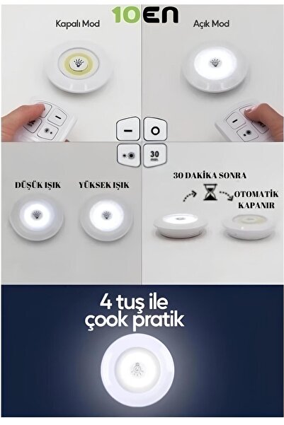 10EN Uzaktan Kumandalı 3’lü Set  Kabin Led Mutfak Tezgah Banyo Dolap Aydınlatma Gece Lambası