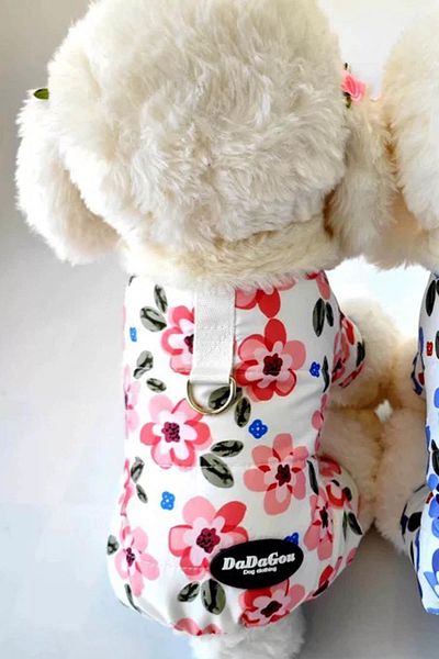 TAKIŞTIR White Color Flower Figured Waterproof Thick Feather Lined XXL Dog Coat