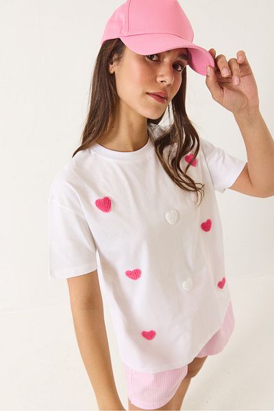 Bianco Lucci Tricou cu mânecă scurtă brodat cu inimă mică Süzene pentru femei 60602026