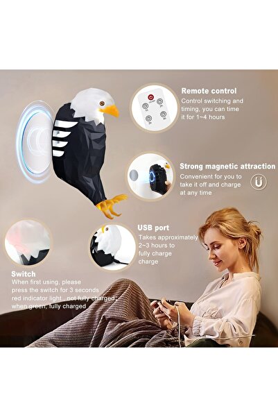 AWH Bald Eagle Wall Light, Magnetic LED, Remote Control, USB Charging, Battery Operated Lamp