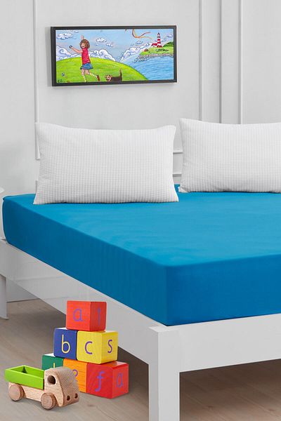 Mislina Home Roza Baby Copii Cearşaf Pat Bumbac Pieptănat Elastic Albastru