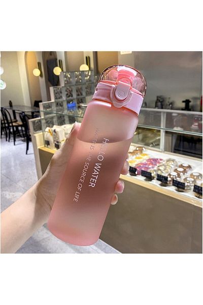 fulina 780ml Portable Transparent Water Bottle,with Pop-Up Lid,and Time Marker,Blue,for Offices,Gyms
