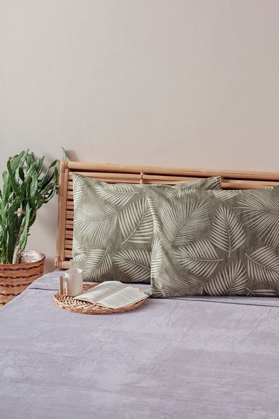 Mislina Home Πακέτο 2 Μαξιλαροθήκες με μοτίβο σε σκούρο πράσινο φύλλο Βαμβακερό πολυεστέρα Εύκολο σιδέρωμα 50x70