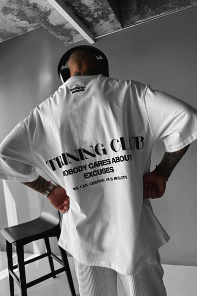 Millionaire Men's Ecru White Training Club Oversize Fit Loose Wide Fit Loose Cut T-Shirt