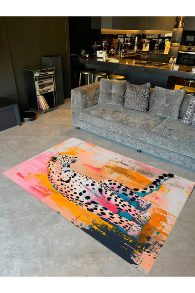 Rugs Modern Halı Συλλογή İnci: Πολύχρωμο, υφαντό χαλί με λεπτομέρειες λεοπάρ,...