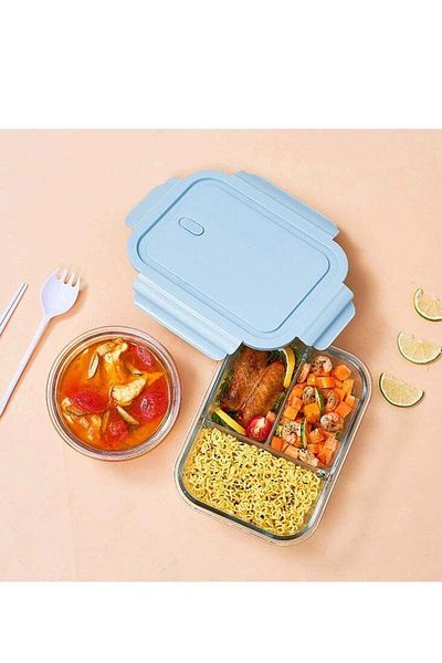 Generic 2-piece microwave heated high borosilicate glass lunch box, glass bowl, bento box, insulated lunch b