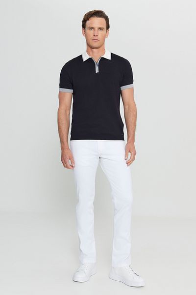 ALTINYILDIZ CLASSICS Men's Black 100% Cotton Standard Fit Regular Fit Polo Neck Knitwear T-Shirt
