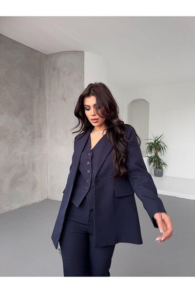 MYGİYİMİSTANBUL Jacket Vest Slim Leg Pants Waist Elastic Detail 3 Piece Suit