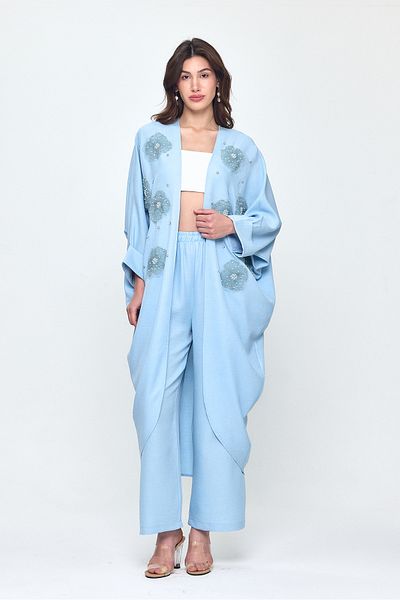 Laranor Set pantaloni-chimono Ayrobin din in brodat floral 25LH8025