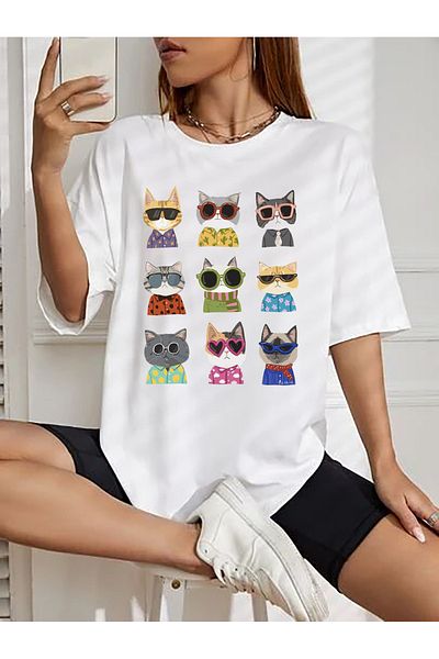 SUNFREE ΔΙΑΣΤΑΣΗ ΛΕΥΚΟ ΓΥΝΑΙΚΕΙΟ ΜΠΟΥΜΕΛΟ POPULAR TREND CAT PRINTED