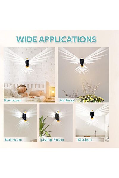 AWH Bald Eagle Wall Light, Magnetic LED, Remote Control, USB Charging, Battery Operated Lamp