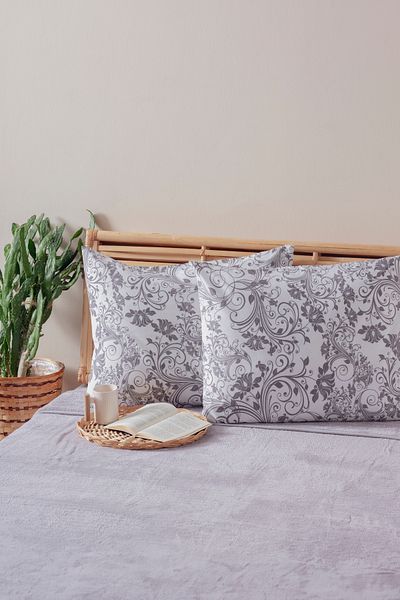Mislina Home 2 τμχ Γκρι Λευκή Μαξιλαροθήκη Βαμβακερή Πολυεστέρας Εύκολο Σιδέρωμα 50x70