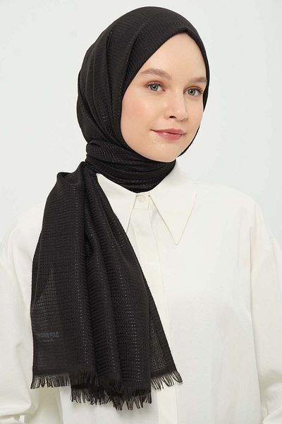Madame Polo Petonya Shawl Black Wrinkle-Free Anti-Sweat Thin Daily Shawl 75X180 cm