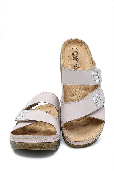 Kifidis Kifidis-Natura Women's Stoned Anatomical Leather Slippers Sib 220511   36-41 Powder/Powder