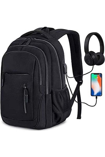 fulina Backpack With Usb Charging Port, Black Design Resists Stains, Holds Up To 15.6' Laptop