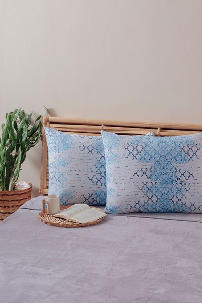 Mislina Home Pachet de 2 fete de pernă cu model albastru și alb Bumbac poliester ușor de călcat 50x70
