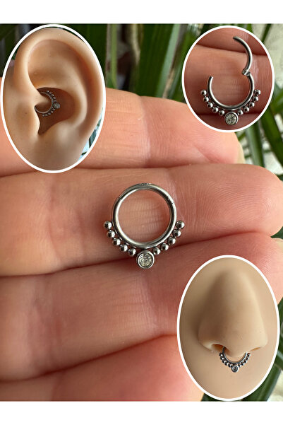 Bylin %100 316 L Cerrahi Çelik Taşlı Top Top Daith, Septum, Helix Kilitli Hal...