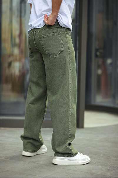 comstar Erkek Bol Paça Basic Yüksek Bel Haki Baggy Pantolon