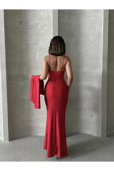 ADA MODA Long dress with straps accessorized with rhinestones