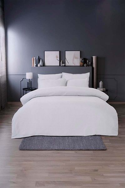Altınbaşak Diamond Jacquard Satin Double Duvet Cover Set Light Grey (6 Pieces)