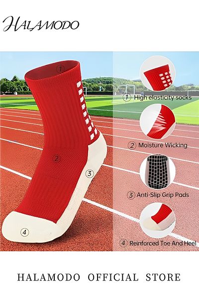 HALAMODO Men's Grip Soccer Socks Anti Slip Non Slip Athletic Socks Sports Socks for Football Basketball