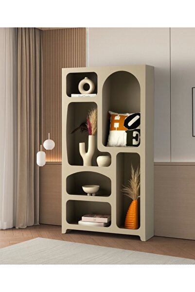 Evistro Dekoratif Büyük Duvar Rafı Kitaplık 6 Bölmeli Mdf Cappicino Kurulu Gö...