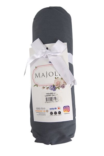 Bahar Majoli Home Fitted Sheet, Majoli Bahar Home Collection, 100% Ranforce Cotton 144TC, 120x200+30 cm, Grey