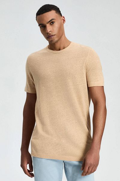 Hemington Pure Linen Sand Color Crew Neck T-Shirt