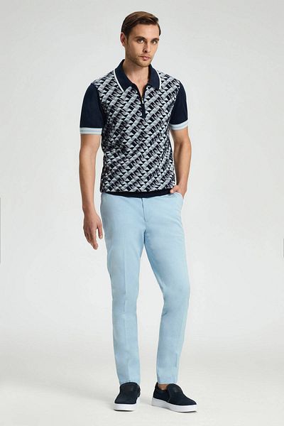 Hemington Silk Cotton Blend Geometric Pattern Navy Blue Knitwear Polo