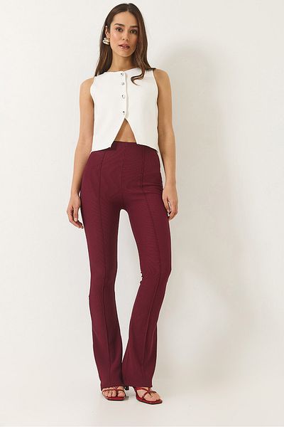 Bianco Lucci Pantaloni de damă cu talie înaltă evazați cu nervuri 2205 60282010