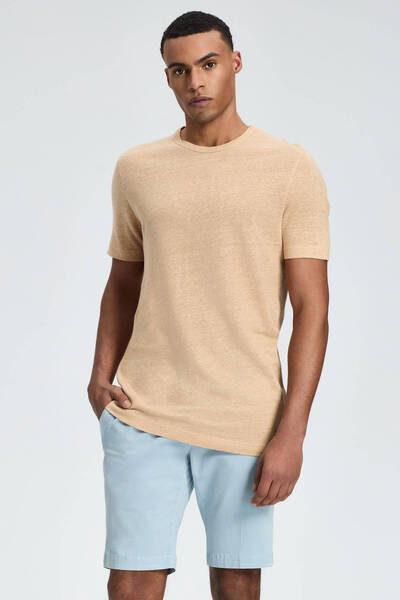 Hemington Pure Linen Sand Color Crew Neck T-Shirt