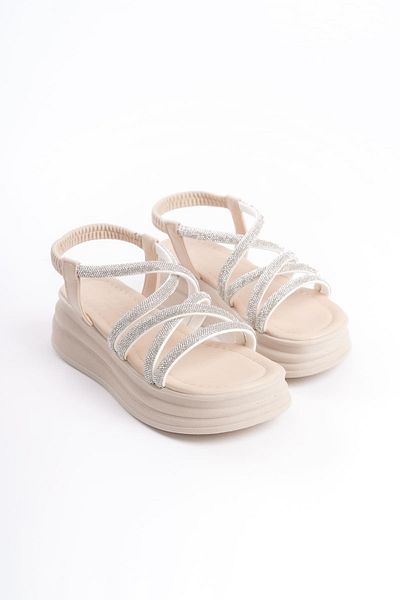 Zerenyus Sandale de damă Elena Elastic Stone Stripe Ortopedic Filler Talpă - Crem