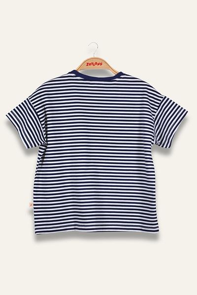 Zeyland Boy's Striped Pocket T-Shirt - Navy Blue Striped