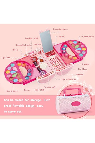 COOYA Kids Makeup Kit, 56 Pcs Washable Real, with Cosmetic Case, for 3-12 Years Old Toddler Girls (Pink)