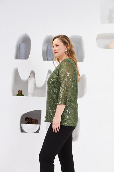 RMG Large Size Lined Blouse - Khaki