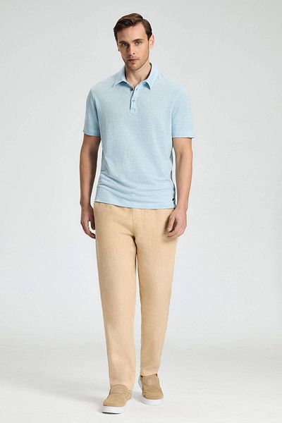 Hemington Pure Linen Light Blue Polo Neck T-Shirt